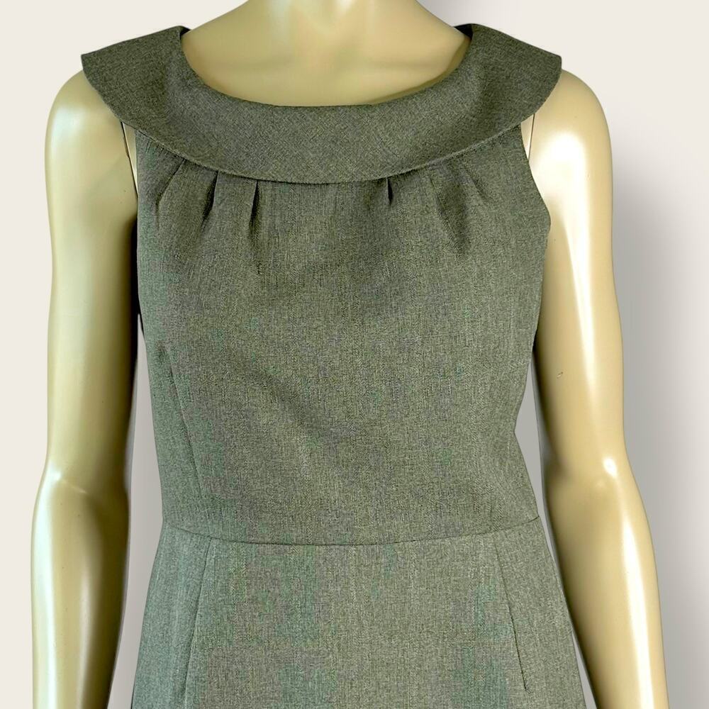 Karin Stevens Vintage Sleeveless Bertha Collar Sheath Dress 12P Taupe Gray Green - Picture 4 of 13